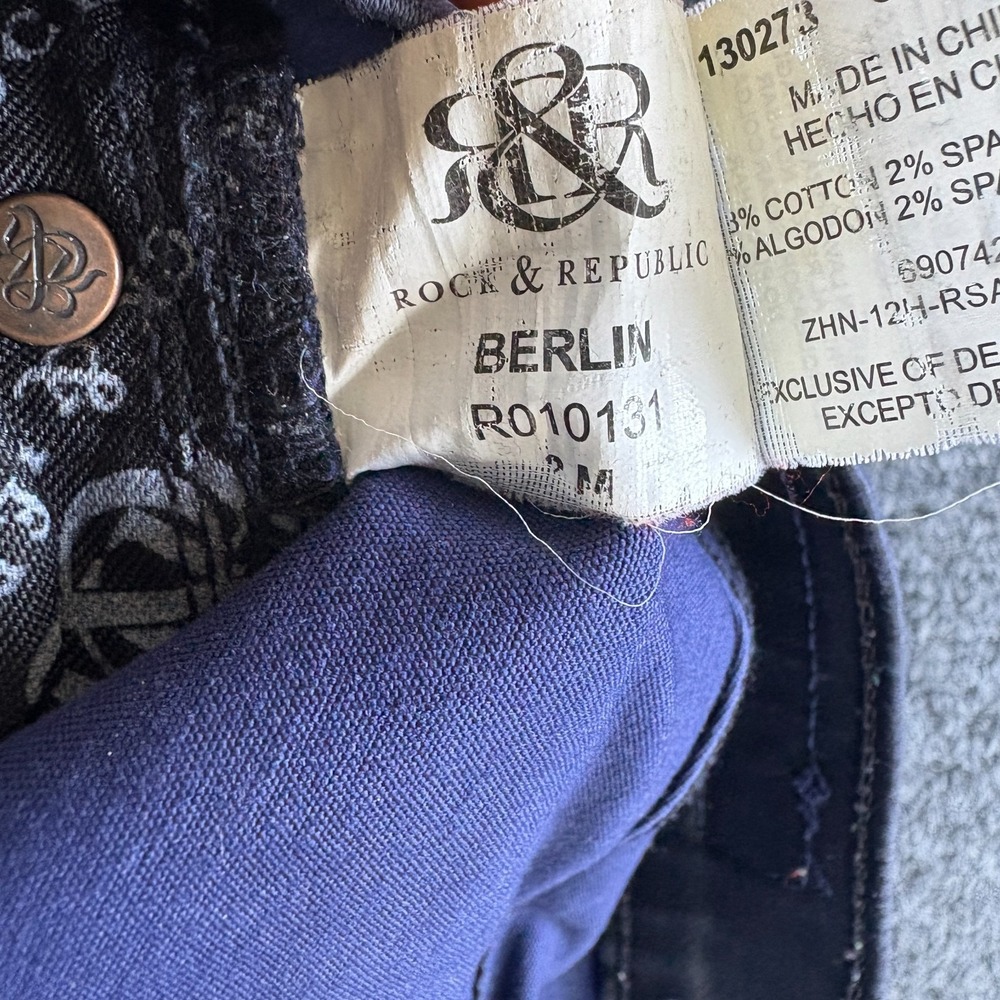 Rock & Republic Berlin Skinny Jeans Womens 28x30 Navy Denim Coated Mid Rise - Picture 13 of 14